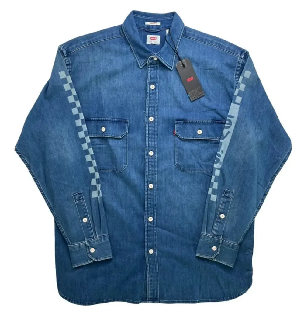 5-35 LEVI'S Men's NWT $98 Button Up Top Dress Shirt COOLMAX Blue Medium